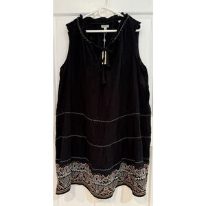 NWT Max Studio London Sleeveless Sundress Black Gauze Embroidered Hem 2X MSRP128